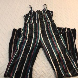NWT Privy Retro Velvet Velour Striped Jumpsuit